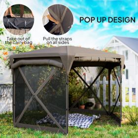 11 X 11ft Up Gazebo Screen Tent With Removable Roof Cover, Roll-up Wind Panels For Camping, Backyard, Brown (Color: Brown)